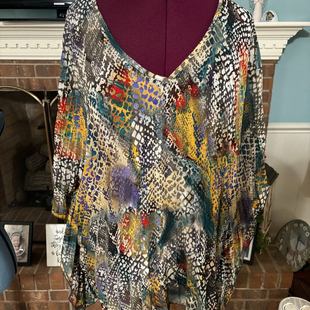 MISS TINA LADIES SIZE 16-18 BLOUSE SHEER BLOUSY XL TOP ANIMAL PRINTS V-NECK